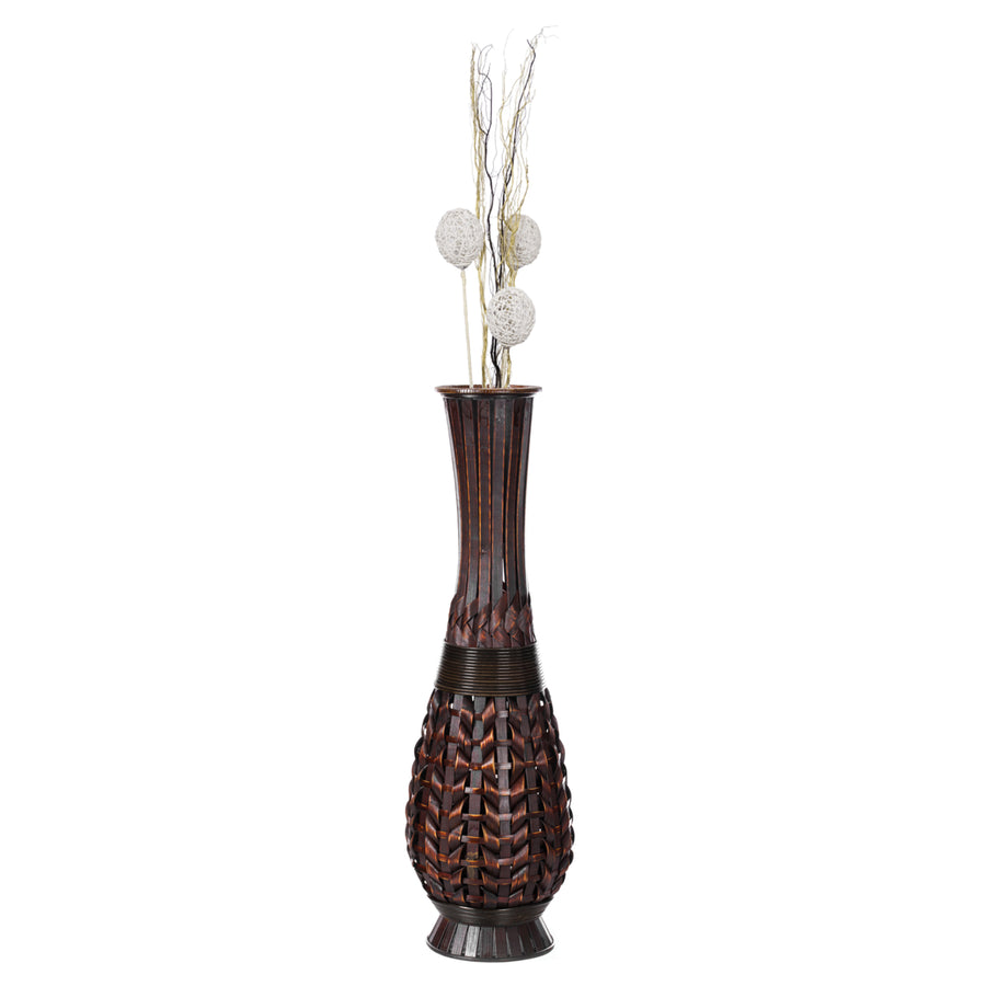Antique Trumpet Style Brown Bamboo Floor Vase - 36-inch-Tall Decorative Vase for Entryway or Living Room - Image 1