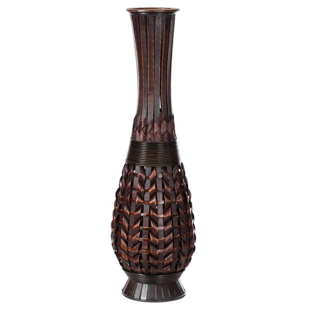 Antique Trumpet Style Brown Bamboo Floor Vase - 36-inch-Tall Decorative Vase for Entryway or Living Room - Image 3