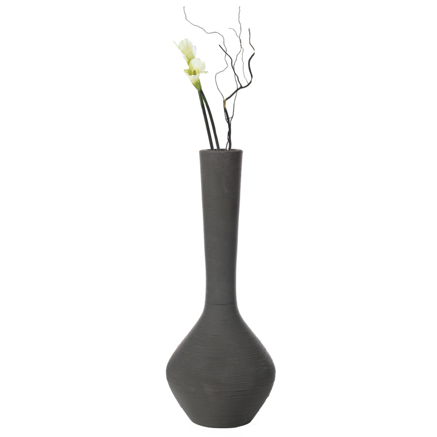 Tall Floor Vase, Modern Charcoal Grey Extra Large Floor Vase, 38-inch Trumpet Style Plastic Rope Vase, Decorative Image 1