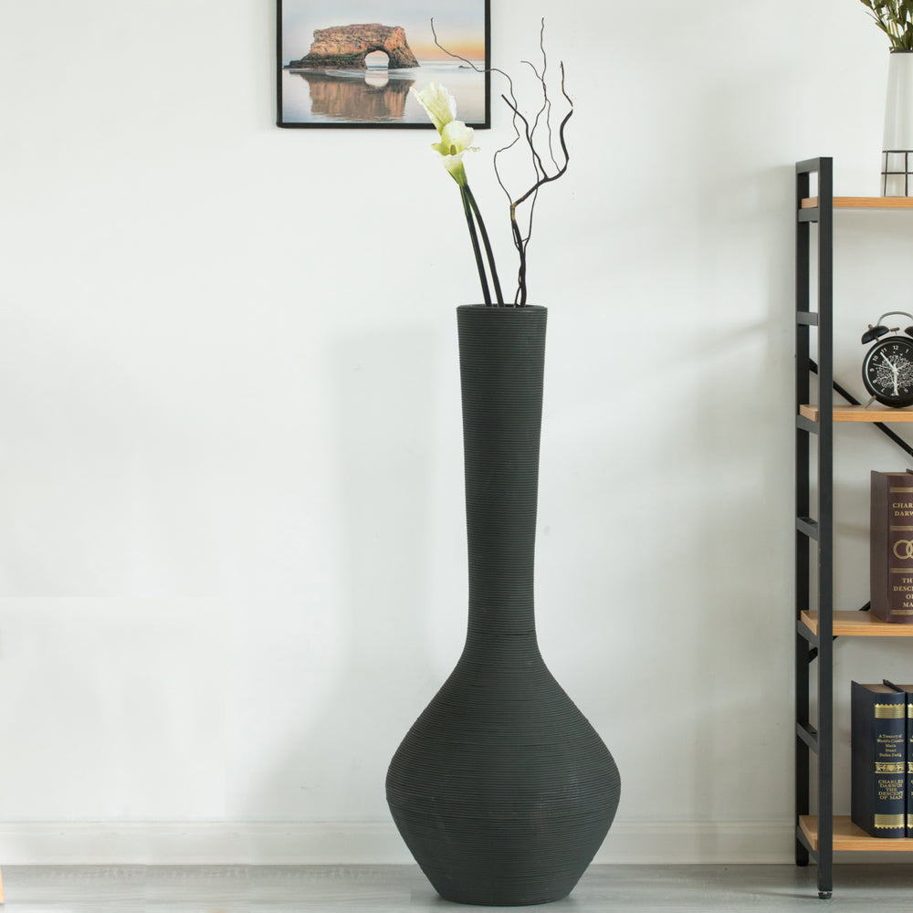 Tall Floor Vase, Modern Charcoal Grey Extra Large Floor Vase, 38-inch Trumpet Style Plastic Rope Vase, Decorative Image 2
