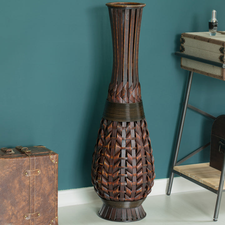 Antique Trumpet Style Brown Bamboo Floor Vase - 36-inch-Tall Decorative Vase for Entryway or Living Room - Image 5