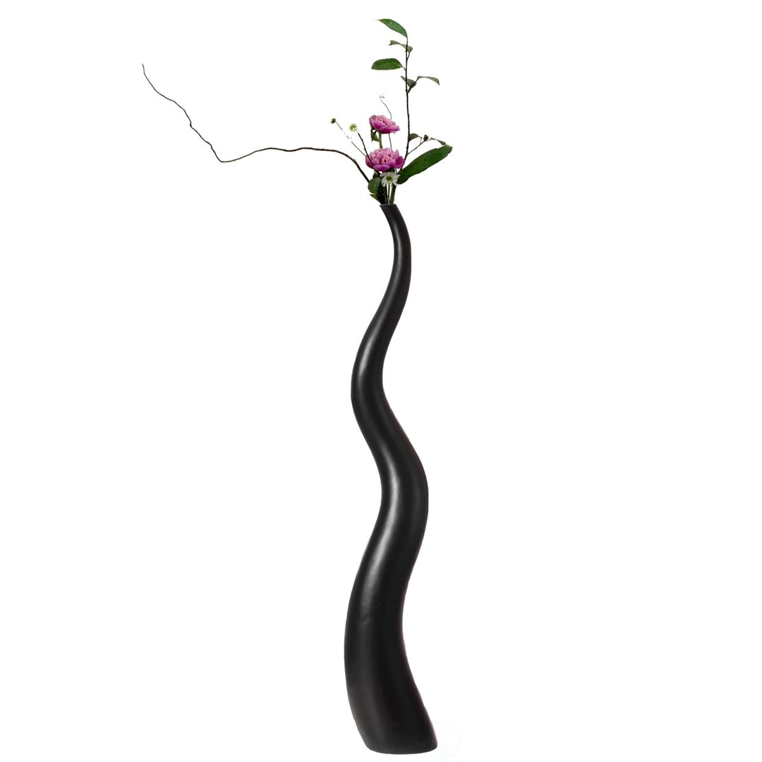 Tall Animal Horn Shape Floor Vase for Entryway Dining or Living Room, Ceramic Black Image 1