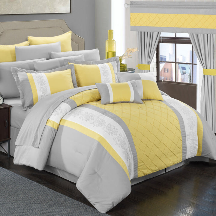 24 Piece Marlington Complete Pin tuck Embroidery bedding Comforter Set Image 1