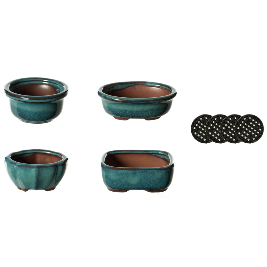 Decorative Mini Glazed Ceramic Bonsai Succulent Pots Flower Planter with Drainage Holes, 4 Pack Image 1