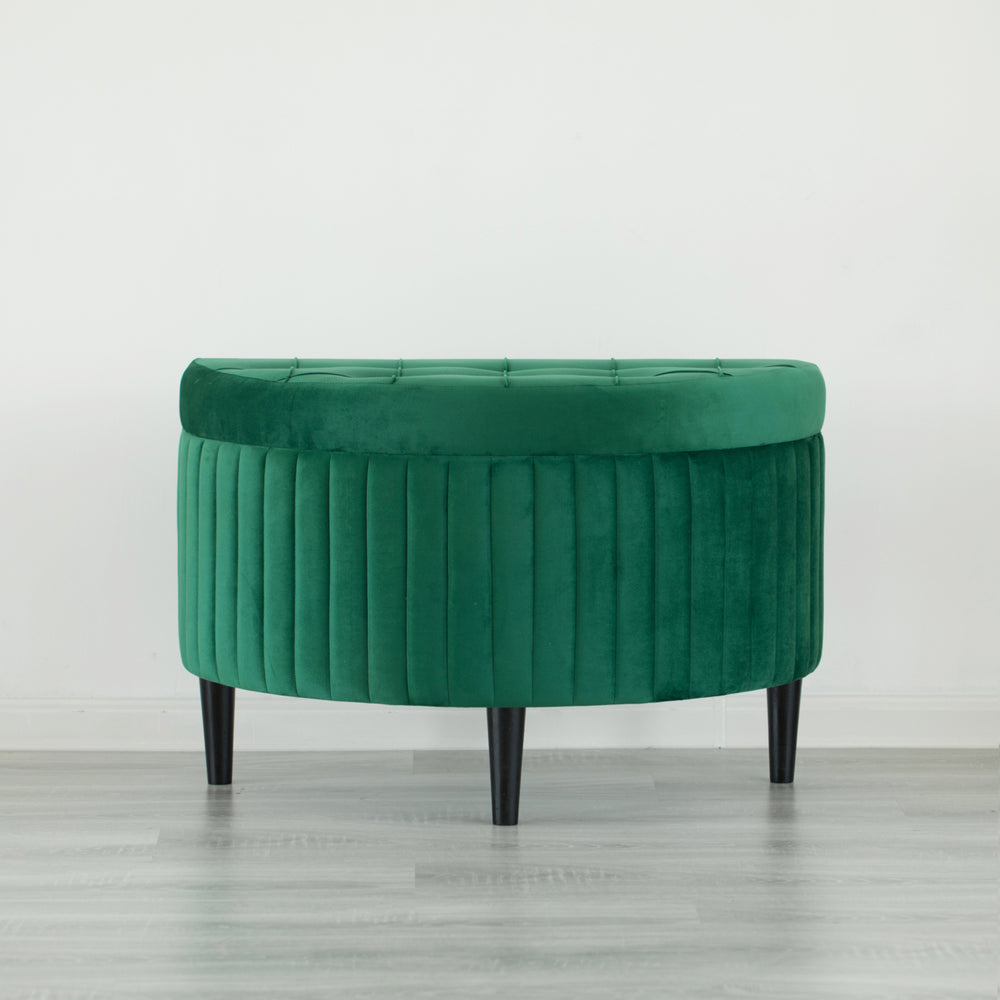 Half Moon Modern Velvet Tufted Storage Ottoman Bench, Green Product Name Image 2