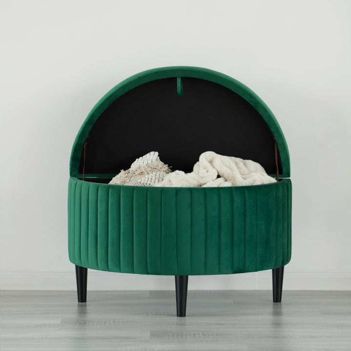 Half Moon Modern Velvet Tufted Storage Ottoman Bench, Green Product Name Image 5