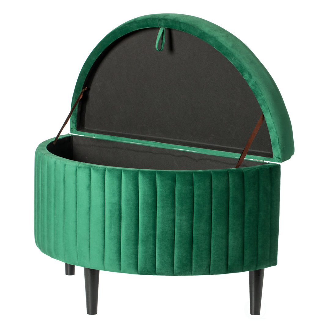 Half Moon Modern Velvet Tufted Storage Ottoman Bench, Green Product Name Image 6