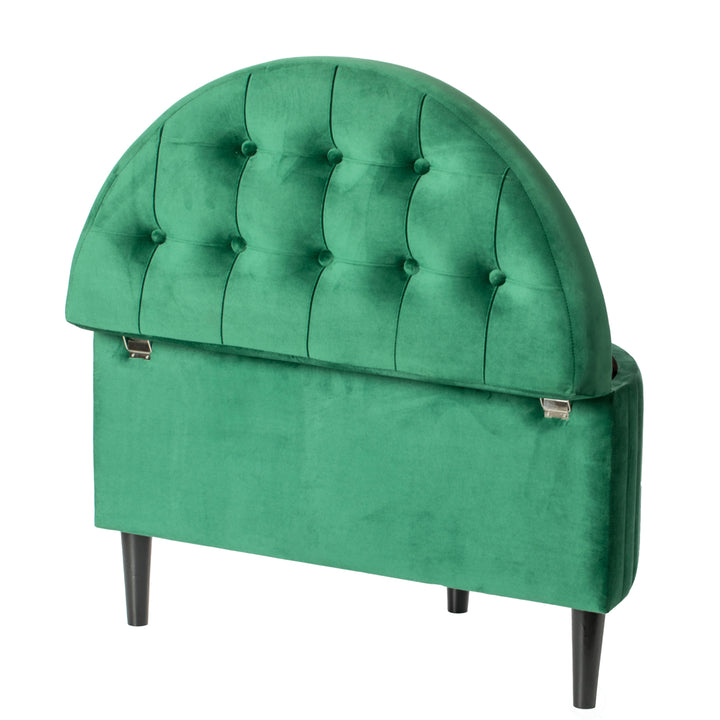 Half Moon Modern Velvet Tufted Storage Ottoman Bench, Green Product Name Image 7