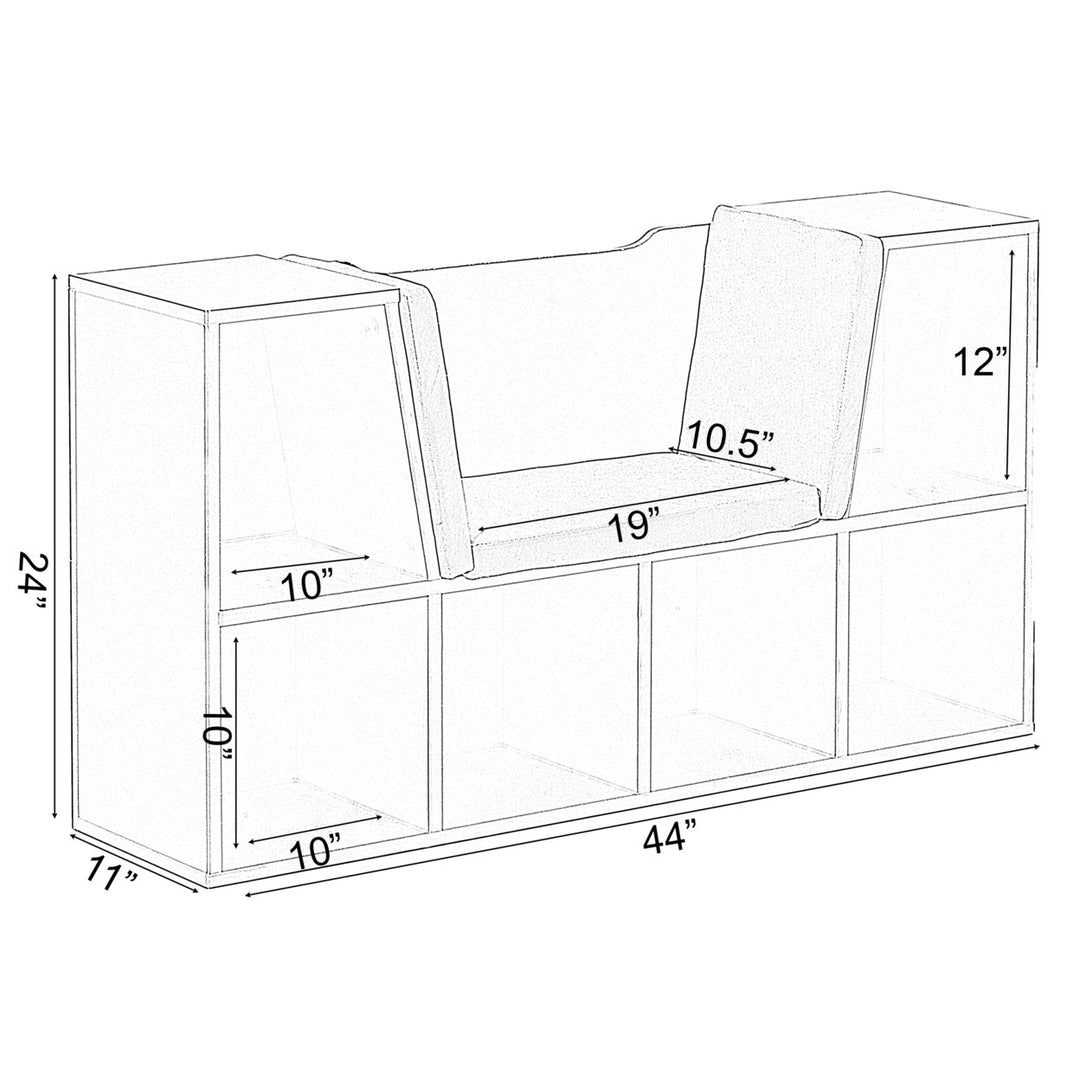 Modern Multi-Purpose Bookshelf with Storage Space and Gray Cushioned Reading Nook Image 7