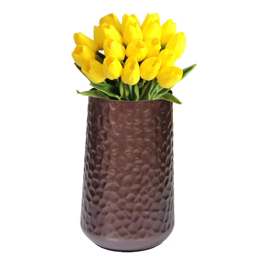 Brown Rustic Iron Flower Plant Centerpiece Hammered Vase Image 1