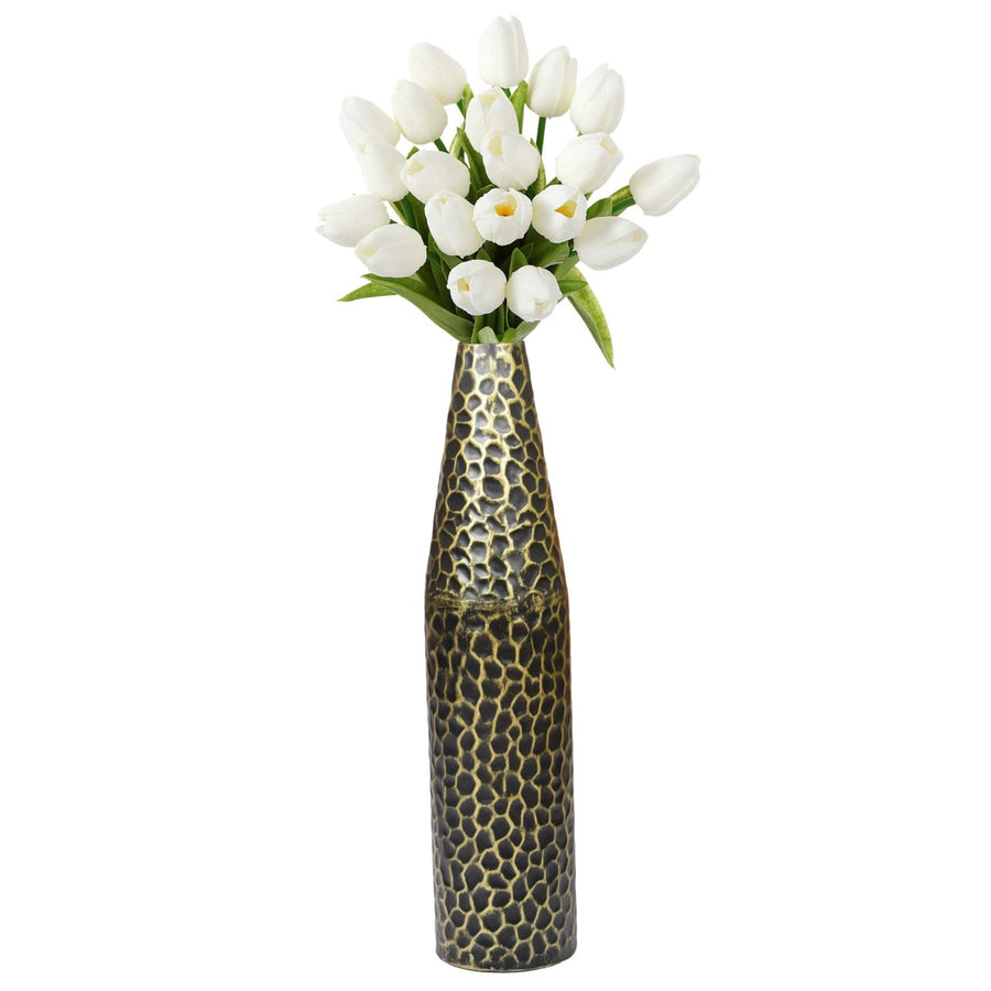 Hammered Metal Decorative Centerpiece Flower Table Vase Image 1