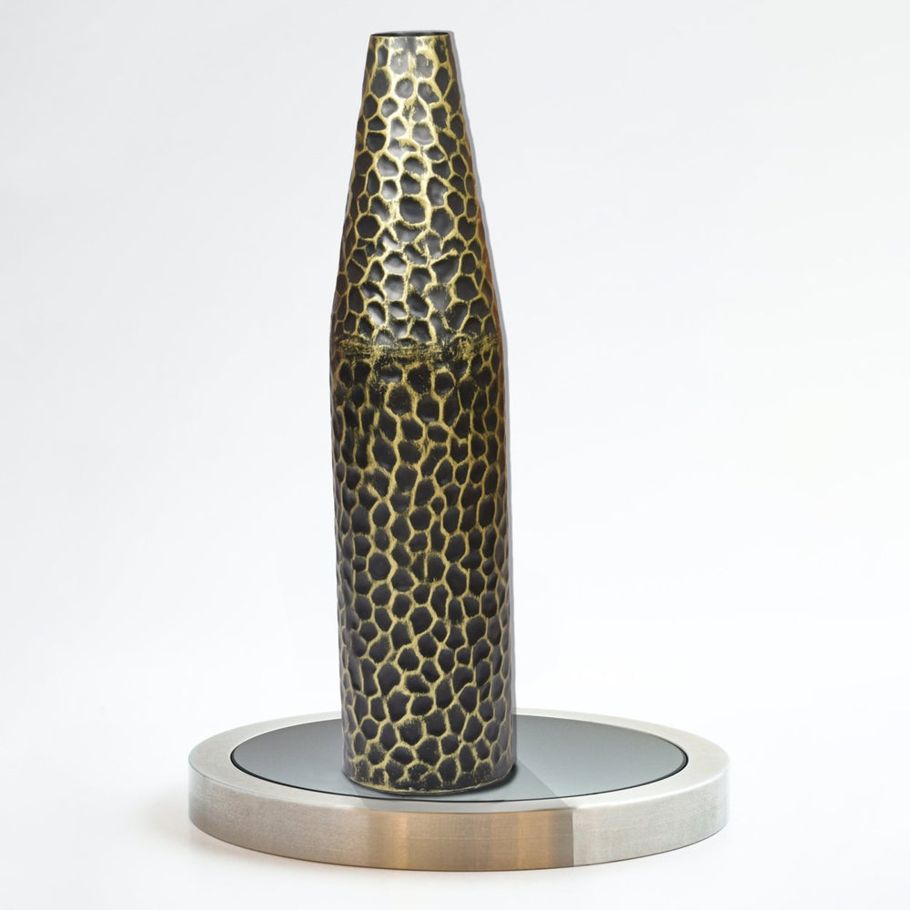 Hammered Metal Decorative Centerpiece Flower Table Vase Image 2