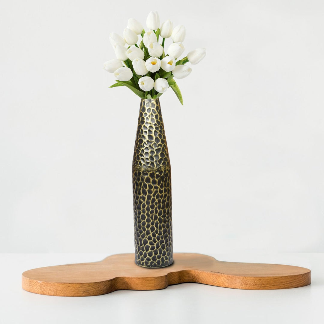 Hammered Metal Decorative Centerpiece Flower Table Vase Image 3