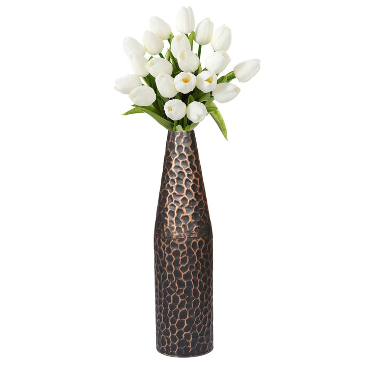 Hammered Metal Decorative Centerpiece Flower Table Vase Image 8