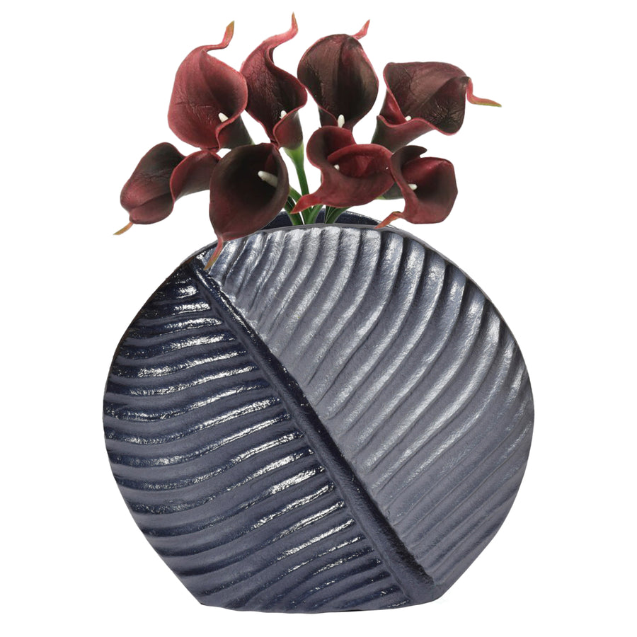 Aluminium-Casted Leaf Shaped Centerpiece Flower Table Vase, Two Tone Grey 7.5 Inch Image 1
