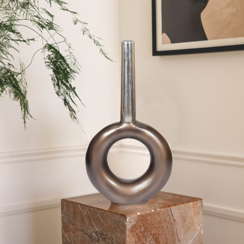 Decorative Centerpiece Aluminium-Casted Table Flower Vase, Two Tone Brass Antique 22.75 Inch Image 2