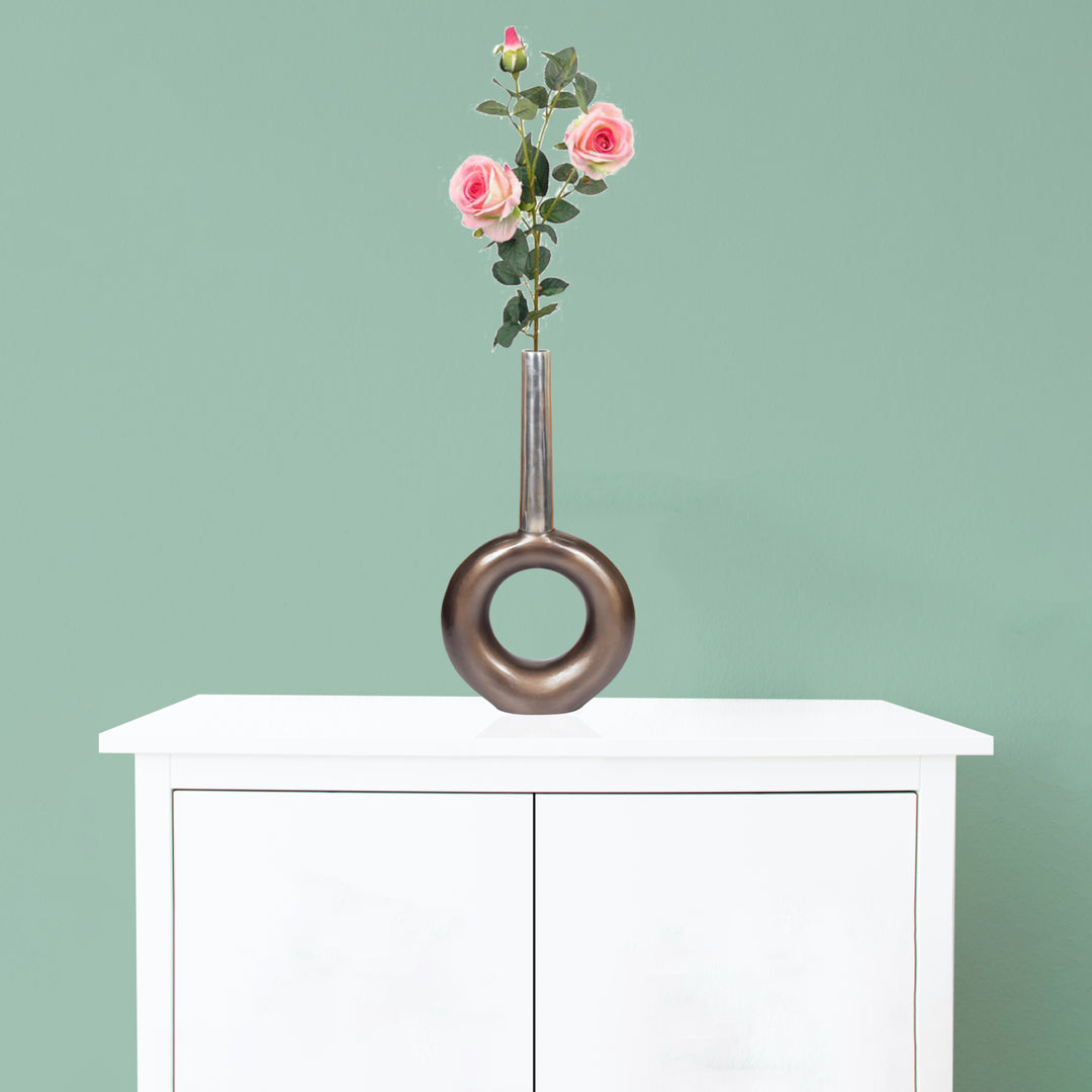 Decorative Centerpiece Aluminium-Casted Table Flower Vase, Two Tone Brass Antique 22.75 Inch Image 3