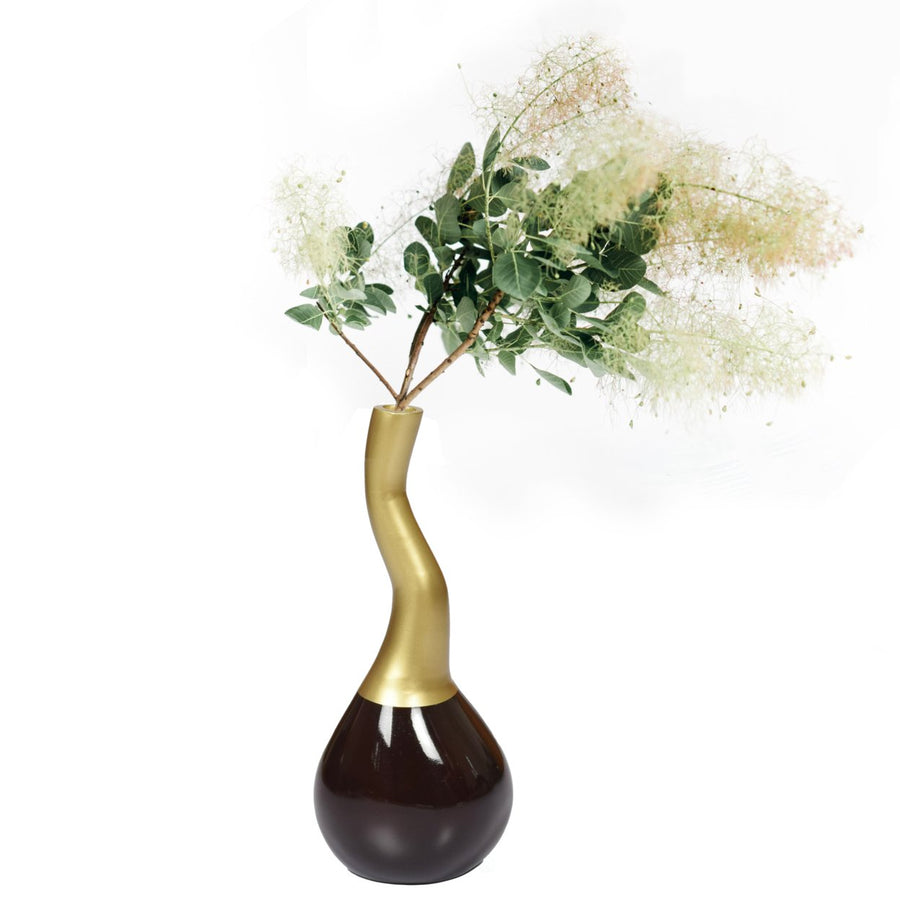 Decorative Modern Table Flower Vase Aluminium-Casted, Two Tone Brown and Gold 10 Inch Image 1