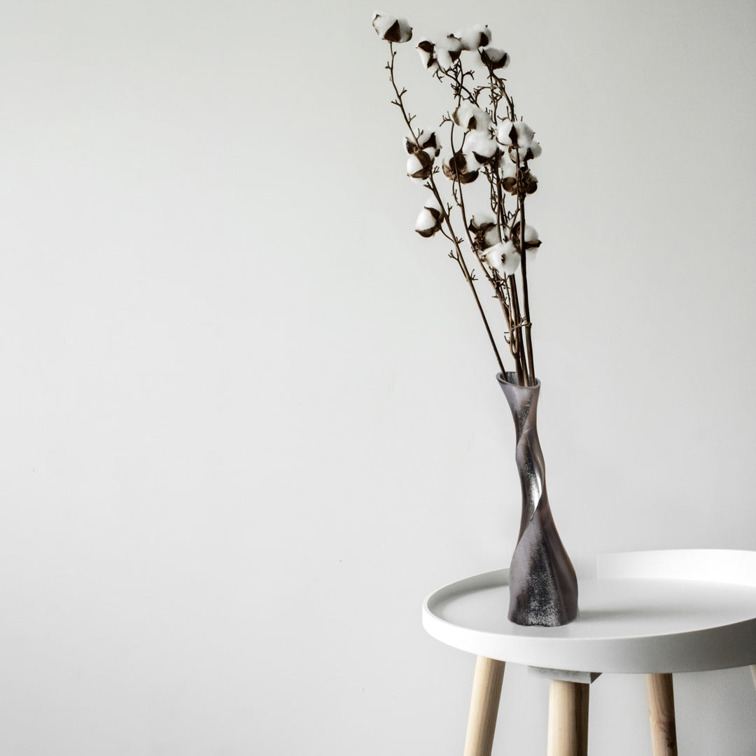 Aluminium-Casted Decorative Twisted Shape Flower Vase, Black Nickel 13.25 Inch Image 3