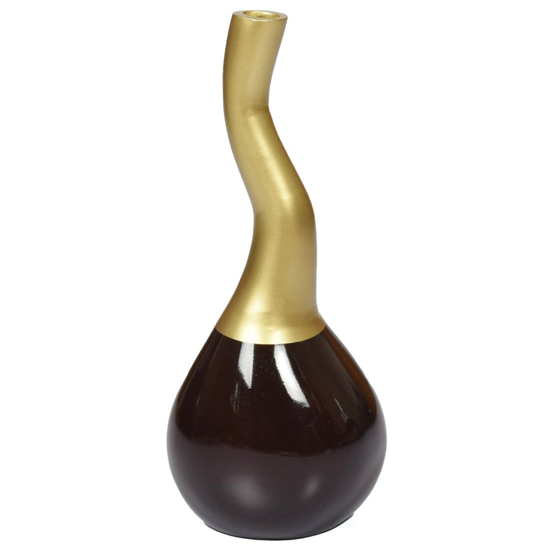 Decorative Modern Table Flower Vase Aluminium-Casted, Two Tone Brown and Gold 10 Inch Image 4