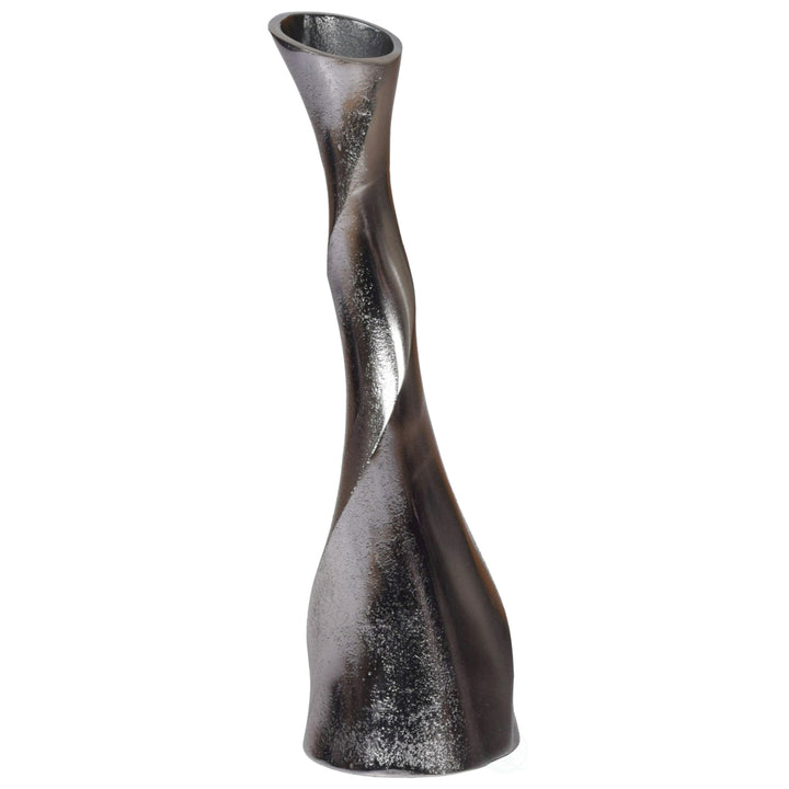 Aluminium-Casted Decorative Twisted Shape Flower Vase, Black Nickel 13.25 Inch Image 4