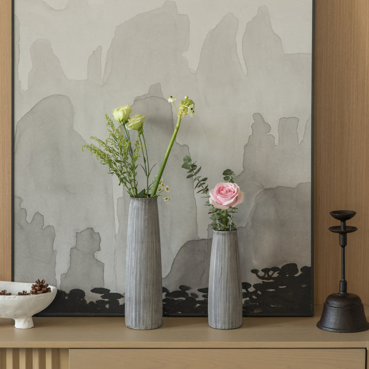 Grey Striped Decorative Round Table Centerpiece Flower Vase Display Modern  Accent Stylish Elegant Ornamental Accessory Image 8