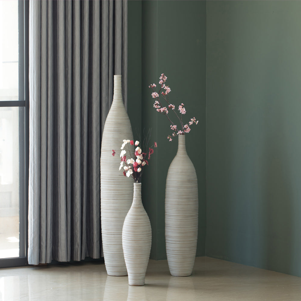 White Floor Vase, Ribbed Design, Modern Elegant Home Decoration, Tall Ceramic Vases, Contemporary Living Room Accent, Image 2
