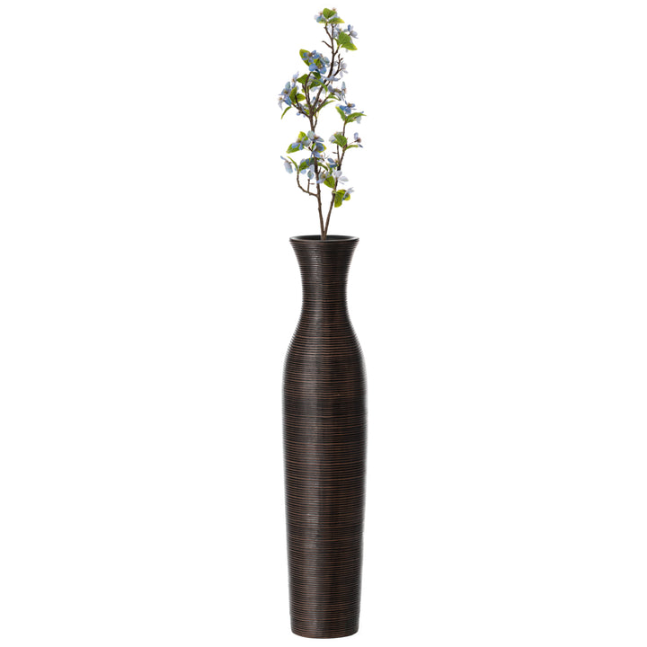 Tall Decorative Modern Ribbed Trumpet Design Brown Floor Vase - Contemporary , Stylish Accent Piece for Living Room, Image 4