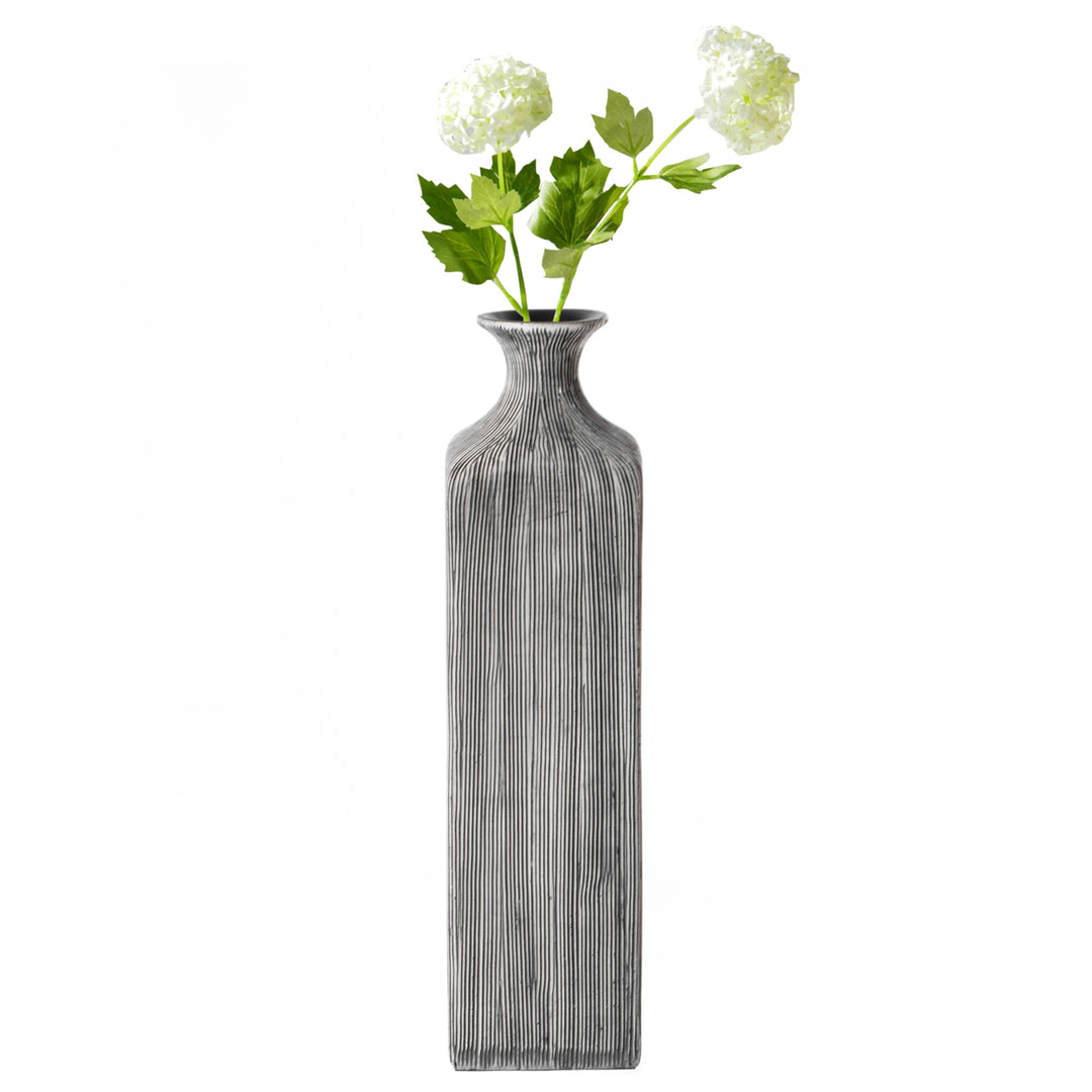 Grey Striped Decorative Square Table Centerpiece Flower Vase Display Modern  Accent Stylish Elegant Ornamental Accessory Image 5