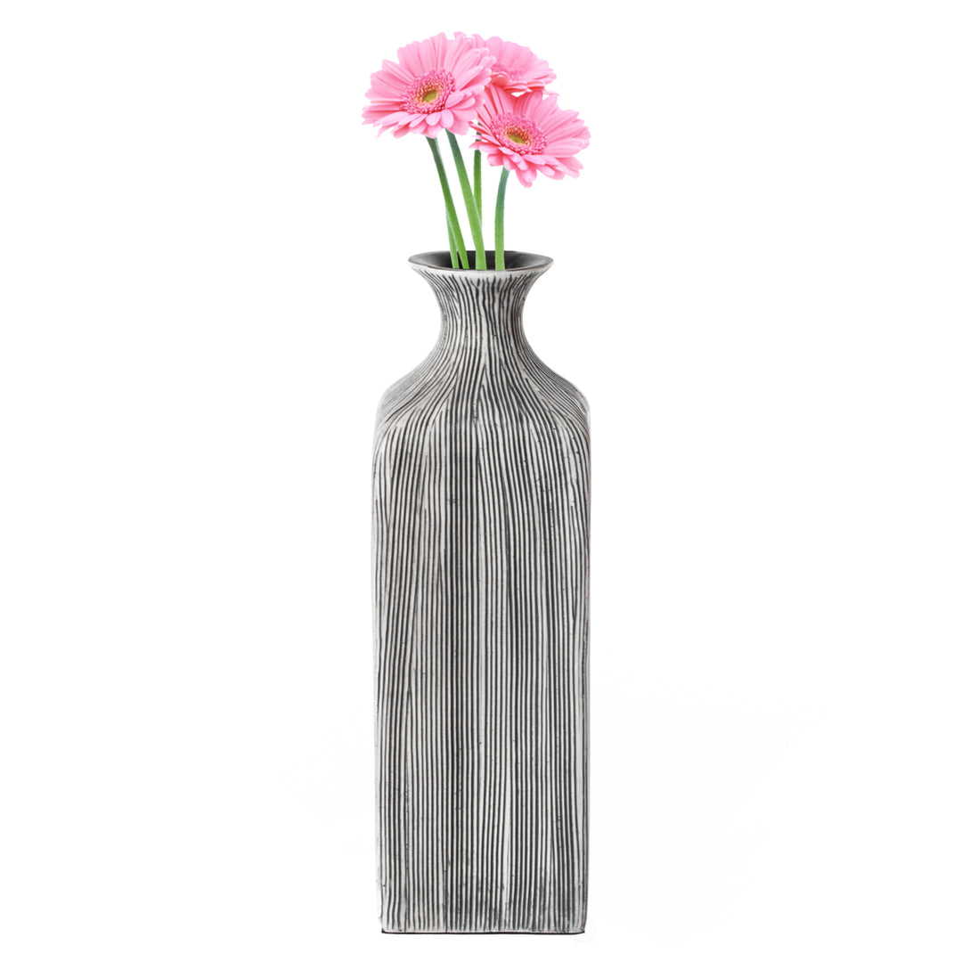Grey Striped Decorative Square Table Centerpiece Flower Vase Display Modern  Accent Stylish Elegant Ornamental Accessory Image 6