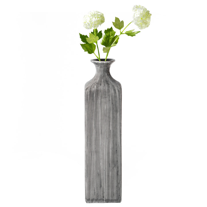 Grey Striped Decorative Square Table Centerpiece Flower Vase Display Modern  Accent Stylish Elegant Ornamental Accessory Image 8