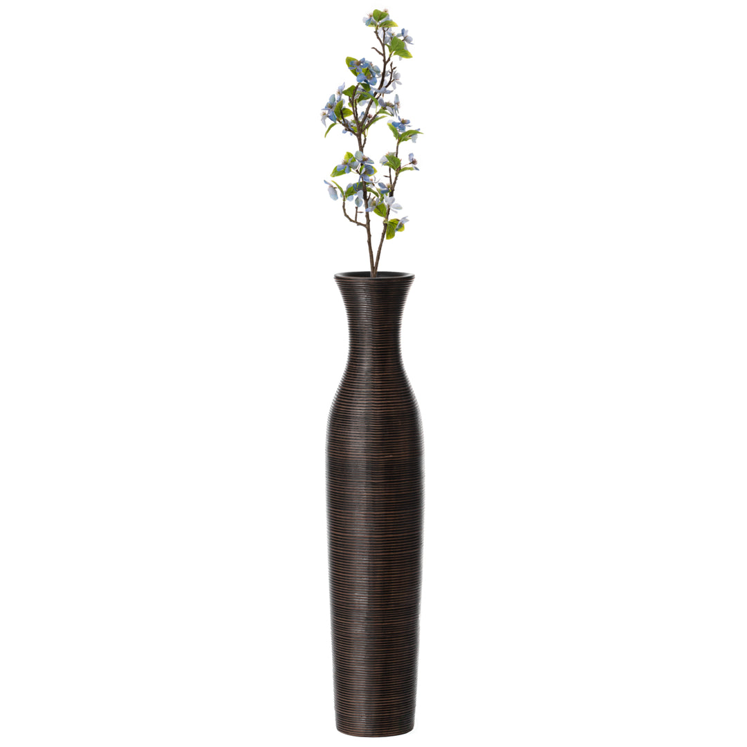 Tall Decorative Modern Ribbed Trumpet Design Brown Floor Vase - Contemporary , Stylish Accent Piece for Living Room, Image 1