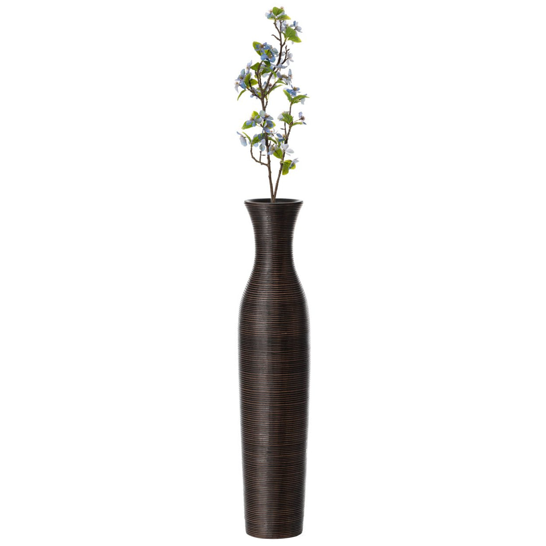 Tall Decorative Modern Ribbed Trumpet Design Brown Floor Vase - Contemporary , Stylish Accent Piece for Living Room, Image 8