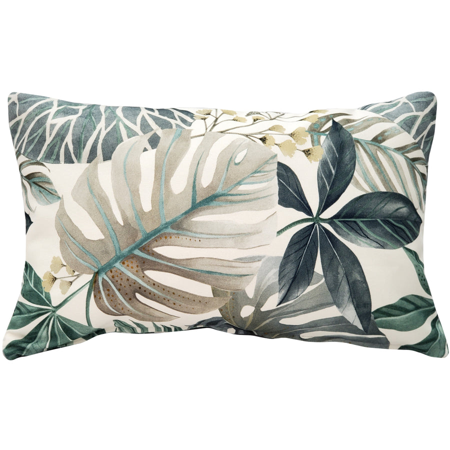 Thai Garden Gray Leaf Throw Pillow 12x20 Inches Square, Complete Pillow with Polyfill Pillow Insert Image 1
