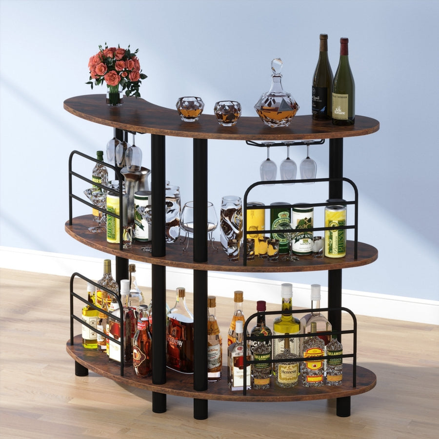 Tribesigns Bar Unit for Liquor, 3 Tier Bar Cabinet with Storage Shelves Image 1