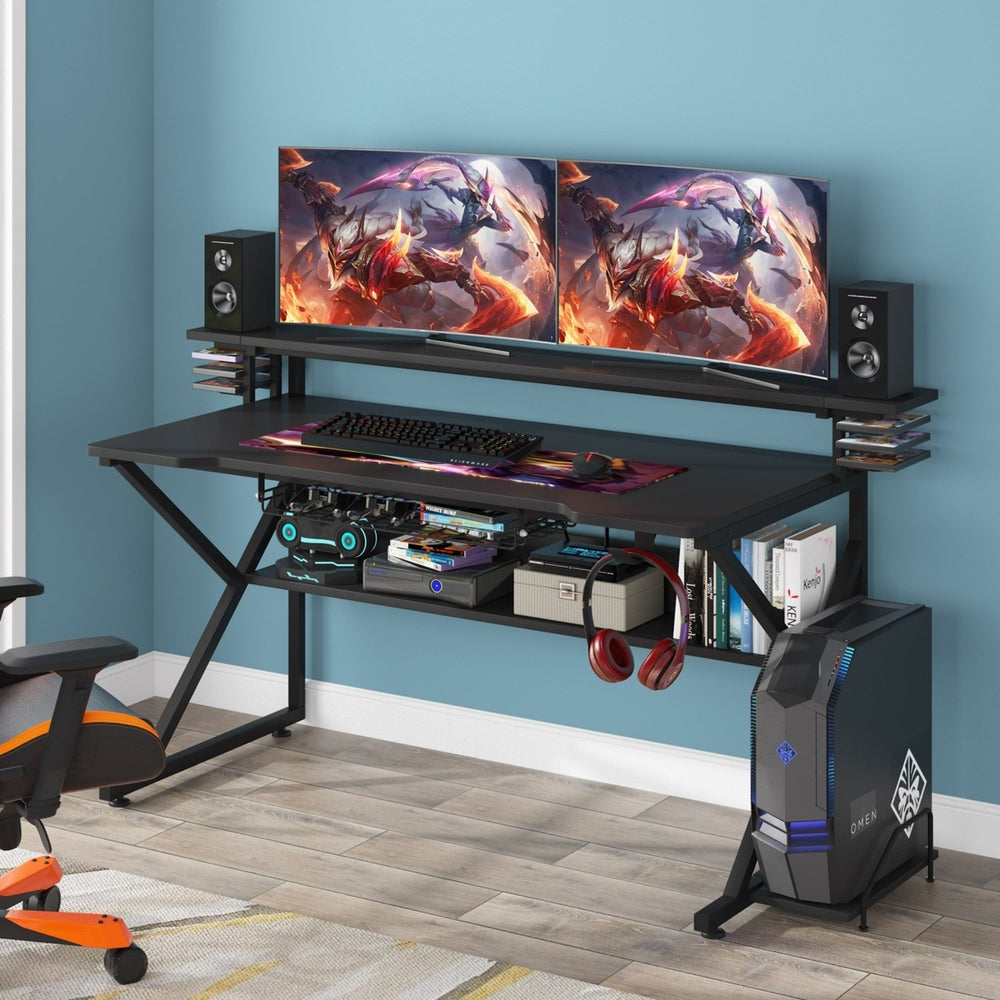 Tribesigns Gaming Desk with Storage Shelf and Monitors Shelf, 47 inches PC Computer Desk Image 2