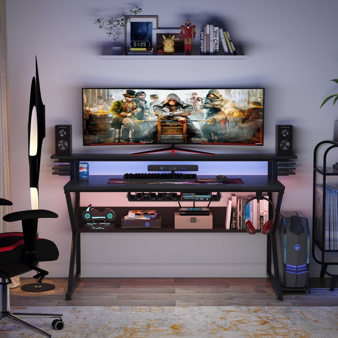 Tribesigns Gaming Desk with Storage Shelf and Monitors Shelf, 47 inches PC Computer Desk Image 3
