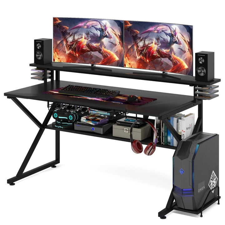 Tribesigns Gaming Desk with Storage Shelf and Monitors Shelf, 47 inches PC Computer Desk Image 7