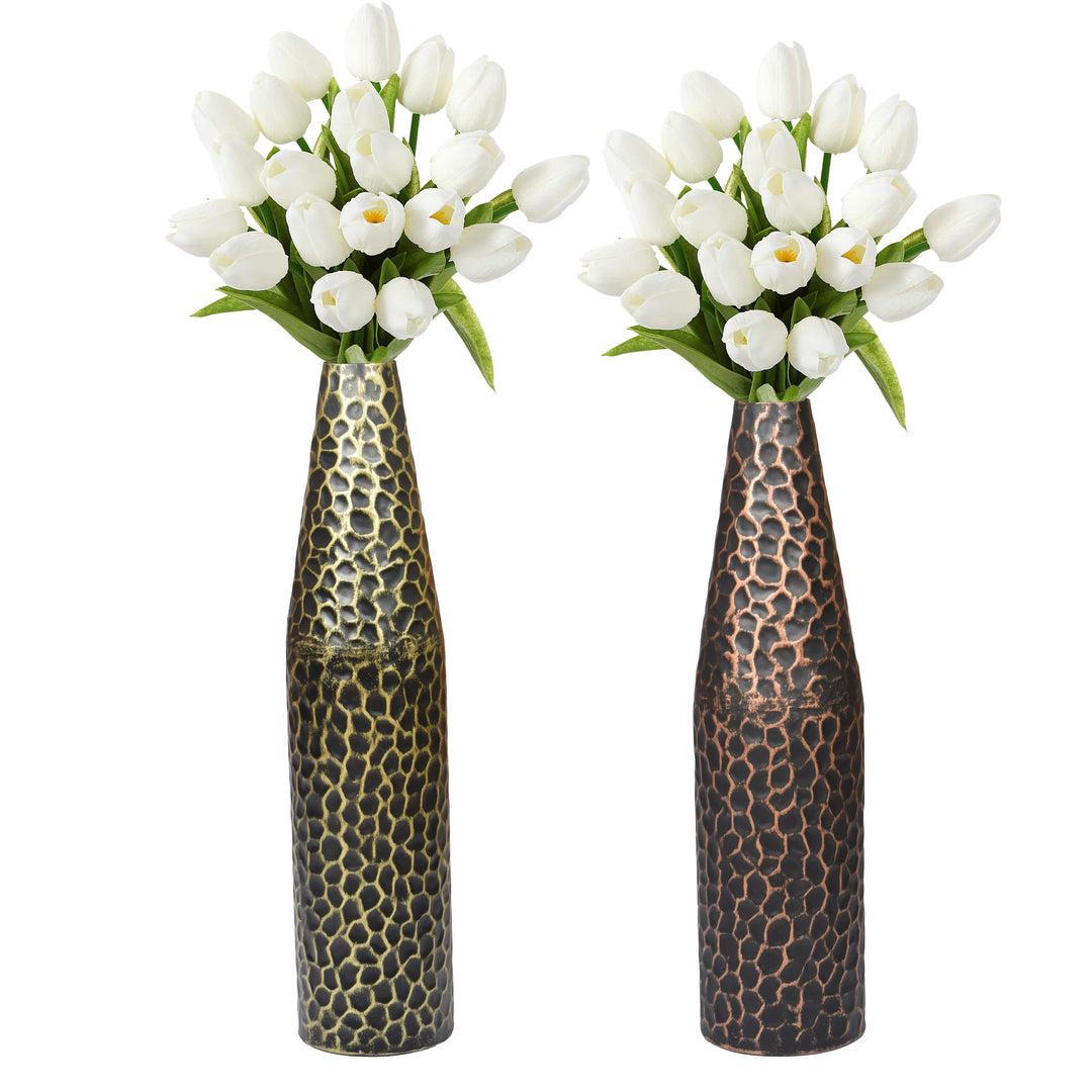 Hammered Metal Decorative Centerpiece Flower Table Vase Image 9