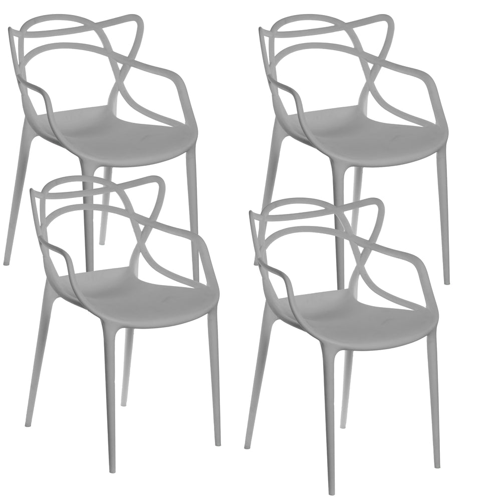 Mid-Century Modern Style Stackable Plastic Molded Arm Chair with Entangled Open Back Image 2