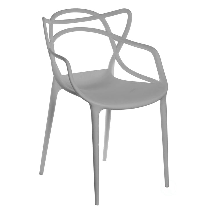 Mid-Century Modern Style Stackable Plastic Molded Arm Chair with Entangled Open Back Image 4