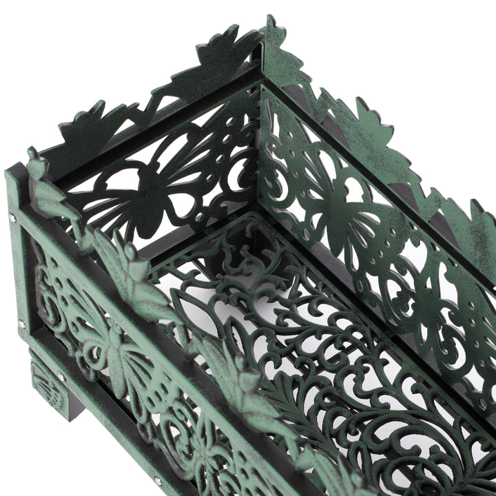 Outdoor Living Butterfly Rectangle Plant Stand, Flower Planting Pot, Antique Green Image 5