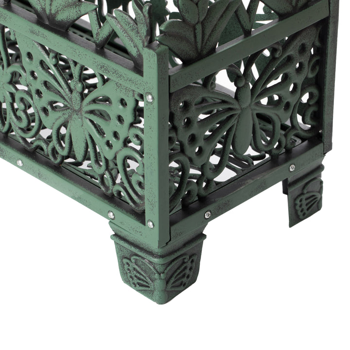 Outdoor Living Butterfly Rectangle Plant Stand, Flower Planting Pot, Antique Green Image 6
