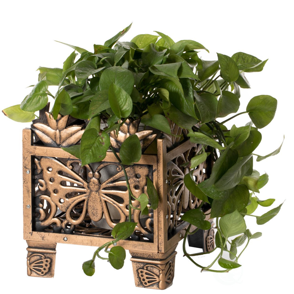 Outdoor Living Butterfly Square Plant Stand, Flower Planting Pot, Antique Bronze Image 2