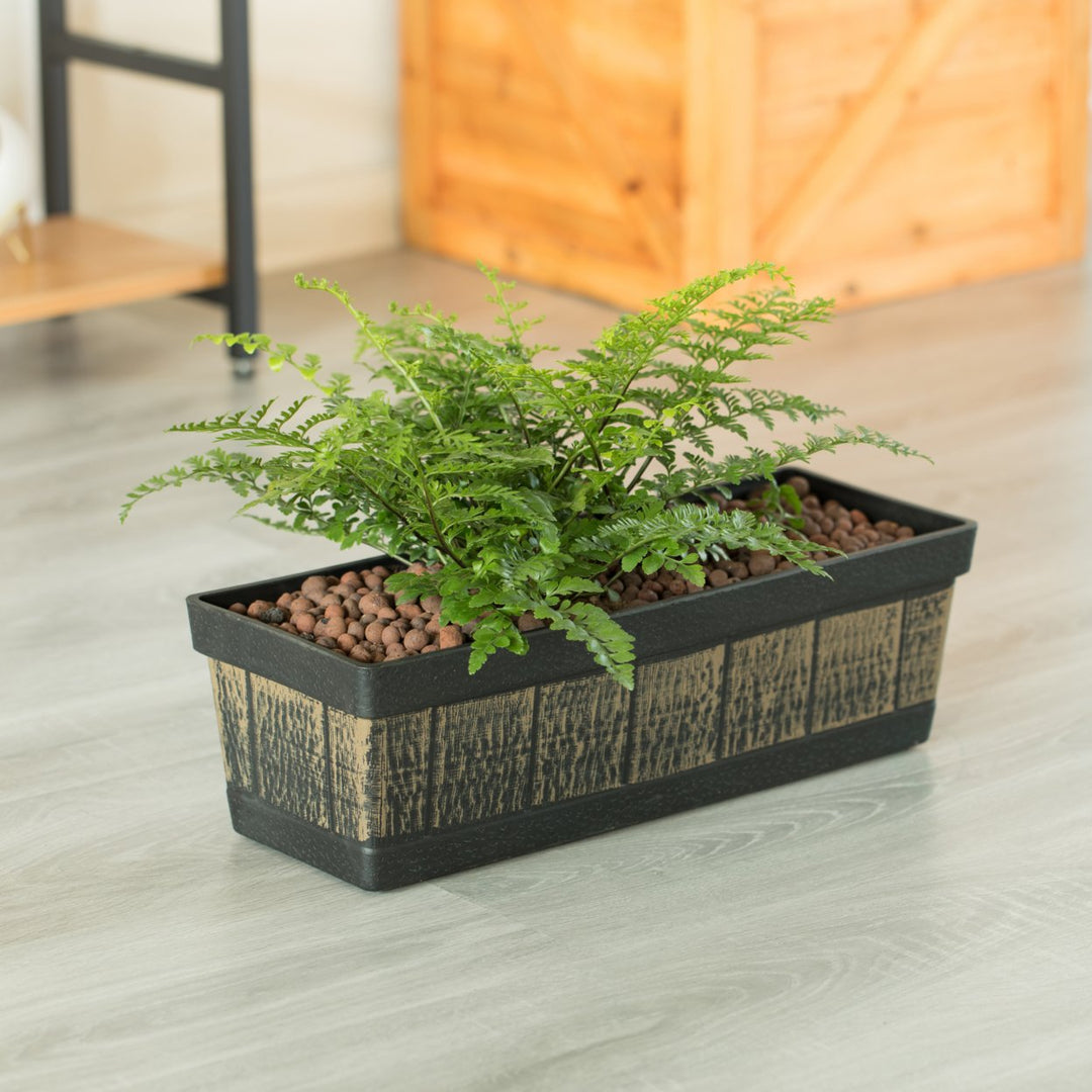Outdoor and Indoor Rectangle Trough Plastic Planter Box, Vegetables or Flower Planting Pot, Brown Image 3
