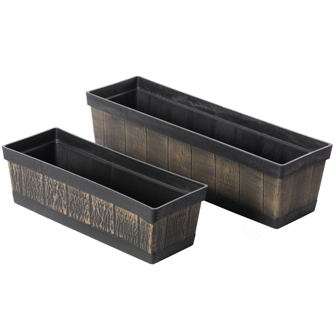 Outdoor and Indoor Rectangle Trough Plastic Planter Box, Vegetables or Flower Planting Pot, Brown Image 6