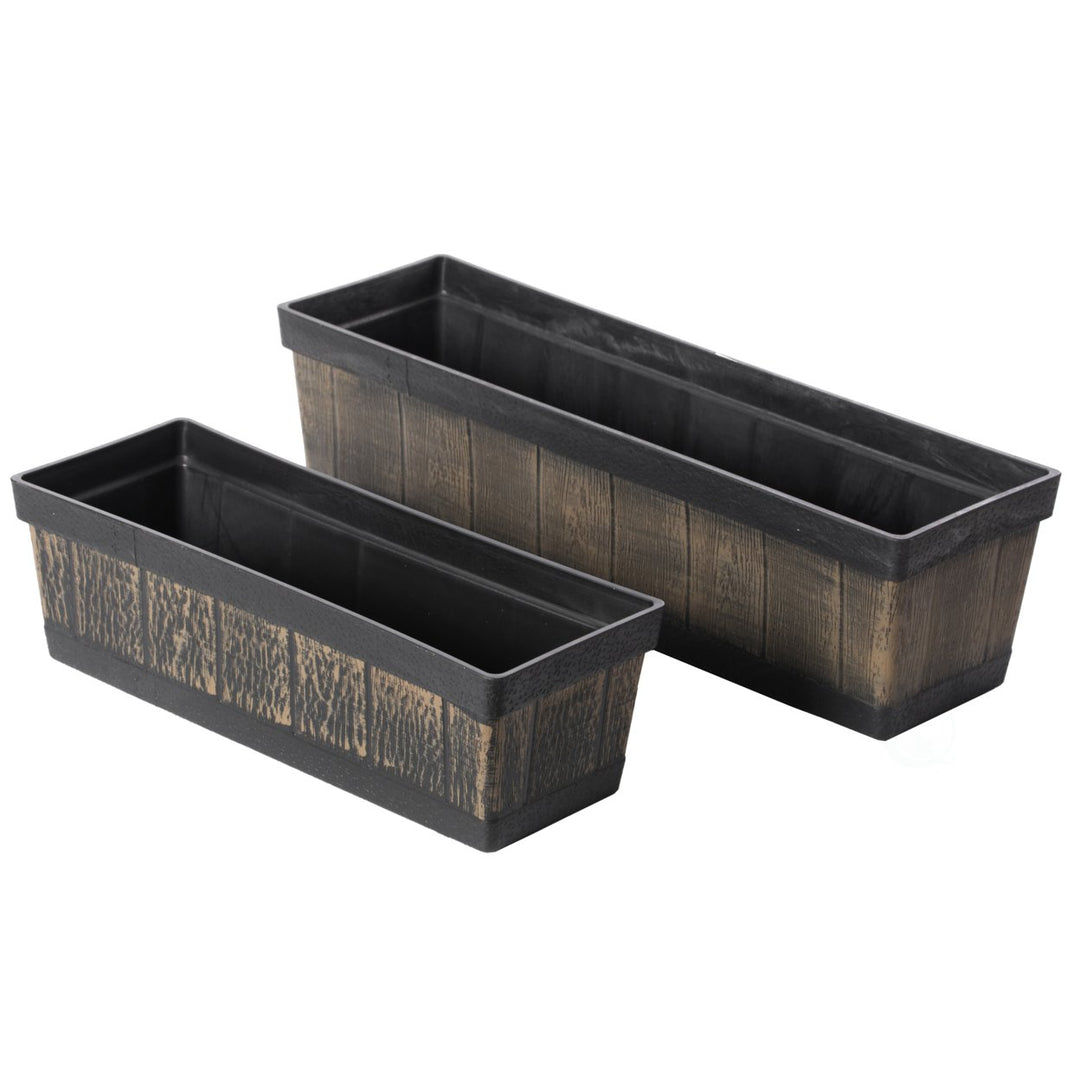 Outdoor and Indoor Rectangle Trough Plastic Planter Box, Vegetables or Flower Planting Pot, Brown Image 7