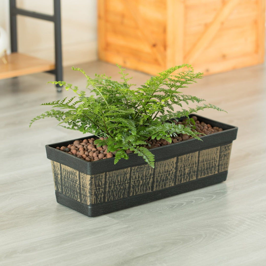 Outdoor and Indoor Rectangle Trough Plastic Planter Box, Vegetables or Flower Planting Pot, Brown Image 10