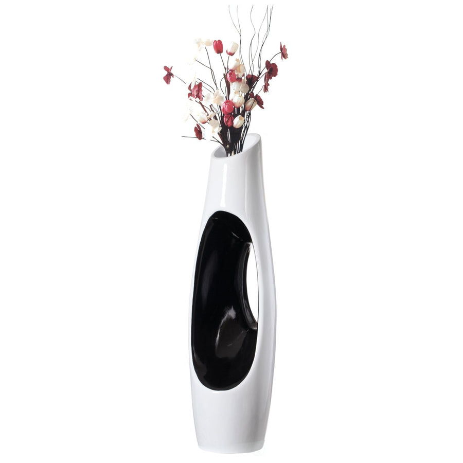 Modern Unique Design White Floor Flower Vase with Black Interior, for Living Room, Entryway or Dining Room, 43 inch Image 1