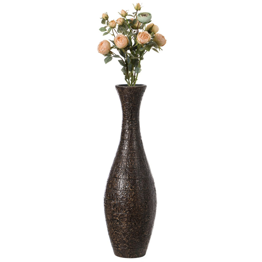 Modern Decorative Brown Textured Design Floor Flower Vase, for Living Room, Entryway or Dining Room, 31 inch Image 1